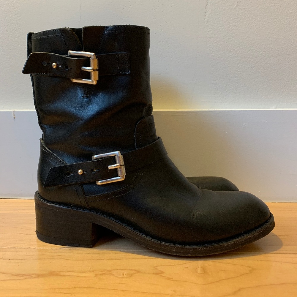Rag & Bone Black Leather Moto Boots Size 38.